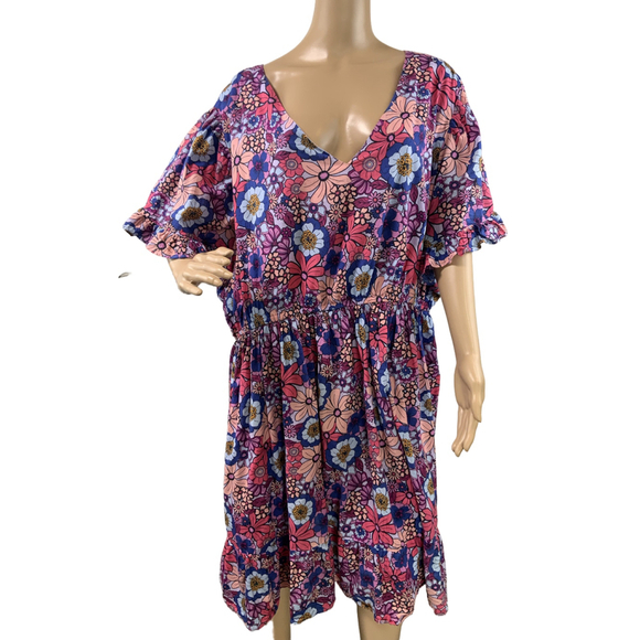 Terra & Sky Dresses & Skirts - Terra & Sky Women's Floral Dress Sz 5X Pink Blue Cottagecore Peasant Garden Girl
